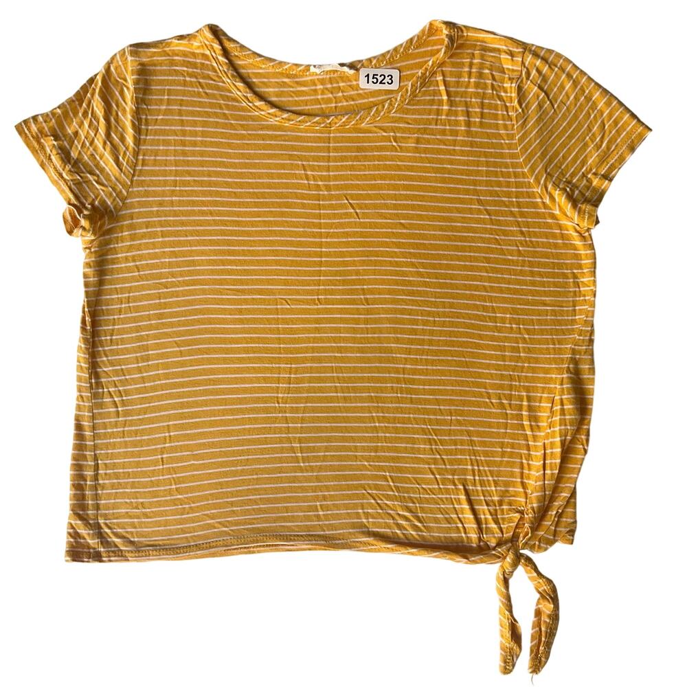 Olivia Rae Women’s Short Sleeve Tank Top Size L, Yellow White Stripes